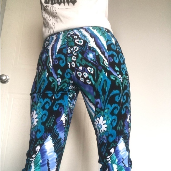 Tropical Print Boho Pants Coastal Blue Teal Abstract Size 4 Lightweight - Picture 15 of 16